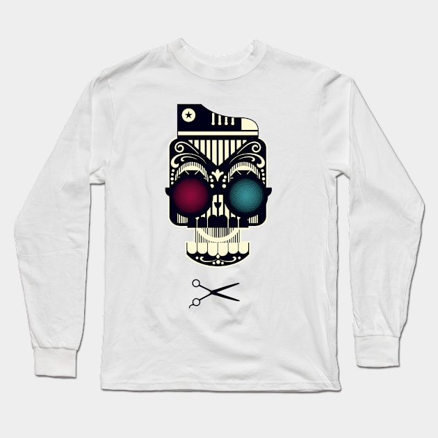 Barber Skull Long Sleeve T-Shirt by Designious